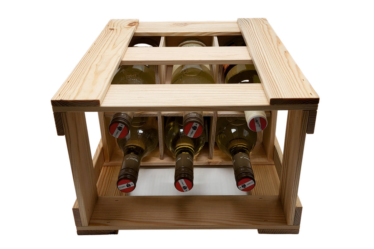 6er Weinträger aus Holz | Stapelbar & als Weinregal nutzbar - Flaschenträger