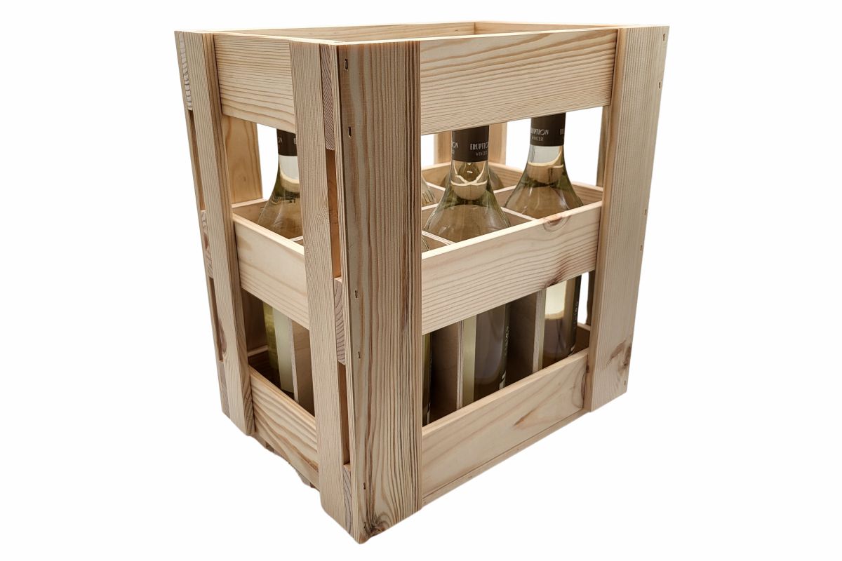6er Weinträger aus Holz | Stapelbar & als Weinregal nutzbar - Flaschenträger