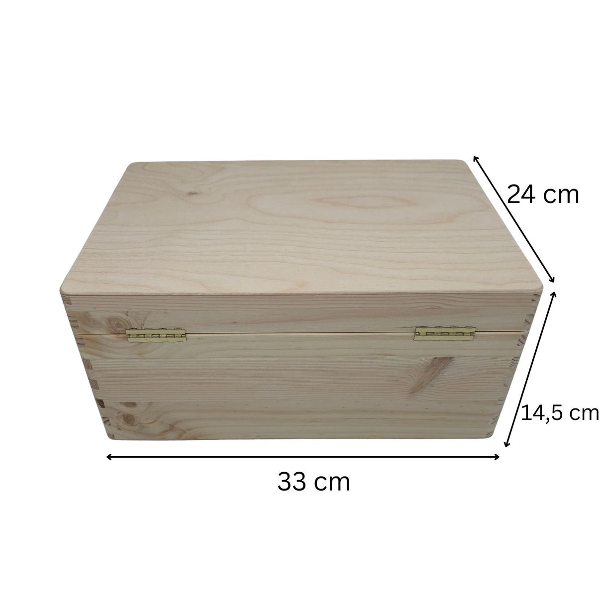 Klappbox aus Holz mit Abmessungen.