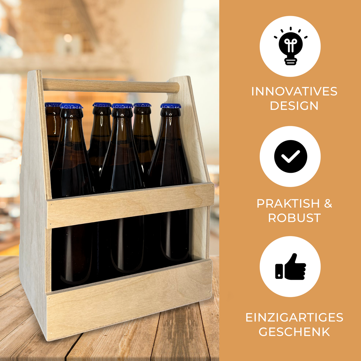 Bierträger aus Holz - 6er Variante für 0.5l Flaschen - Geschenke