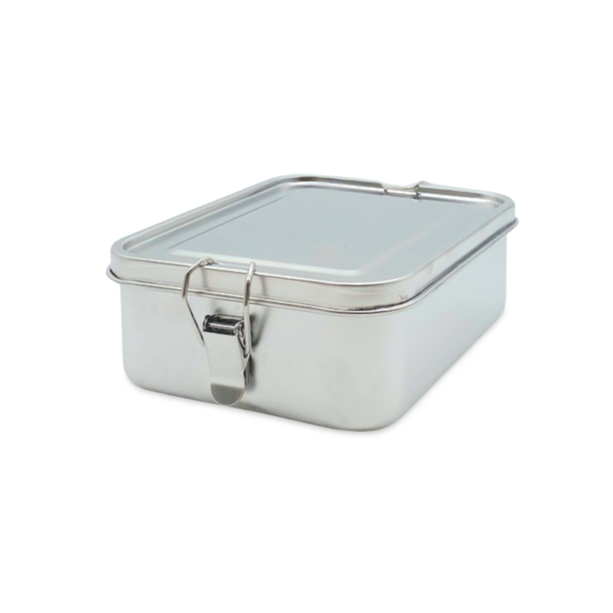 Edelstahl-Bento-Box mit transparentem Deckel und Riegelverschluss.