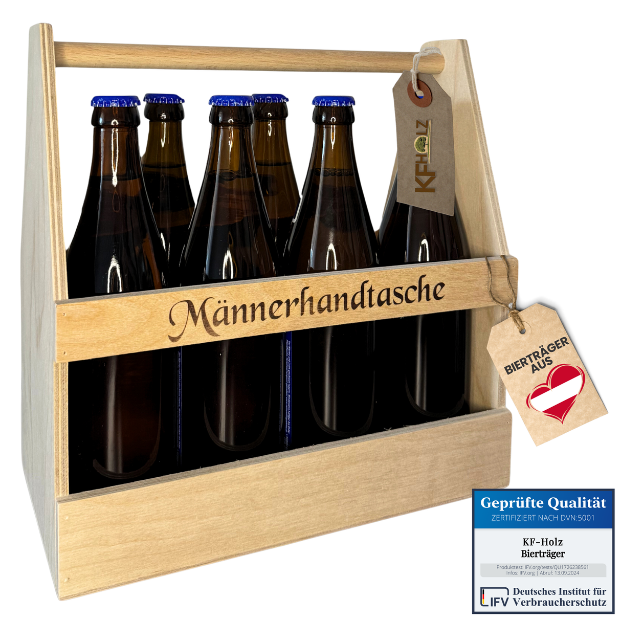 Flaschenträger ’Männerhandtasche’ aus Holz - 8er Variante - Geschenke