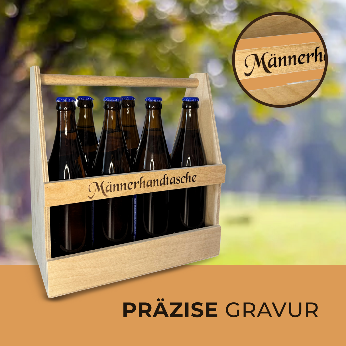 Flaschenträger ’Männerhandtasche’ aus Holz - Geschenke