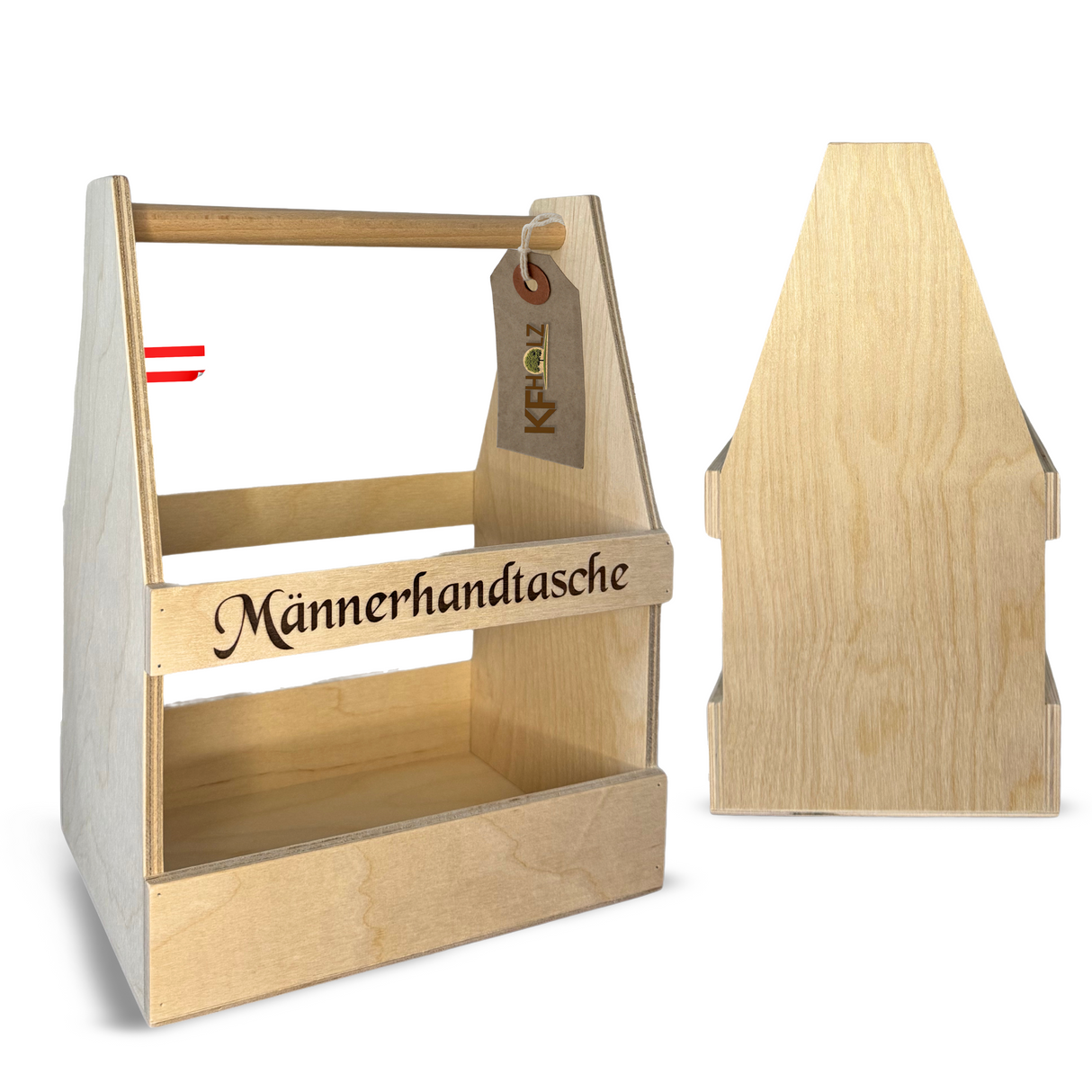 Flaschenträger ’Männerhandtasche’ aus Holz - Geschenke