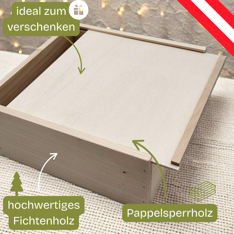 Geschenkbox aus Holz mit Schiebedeckel.