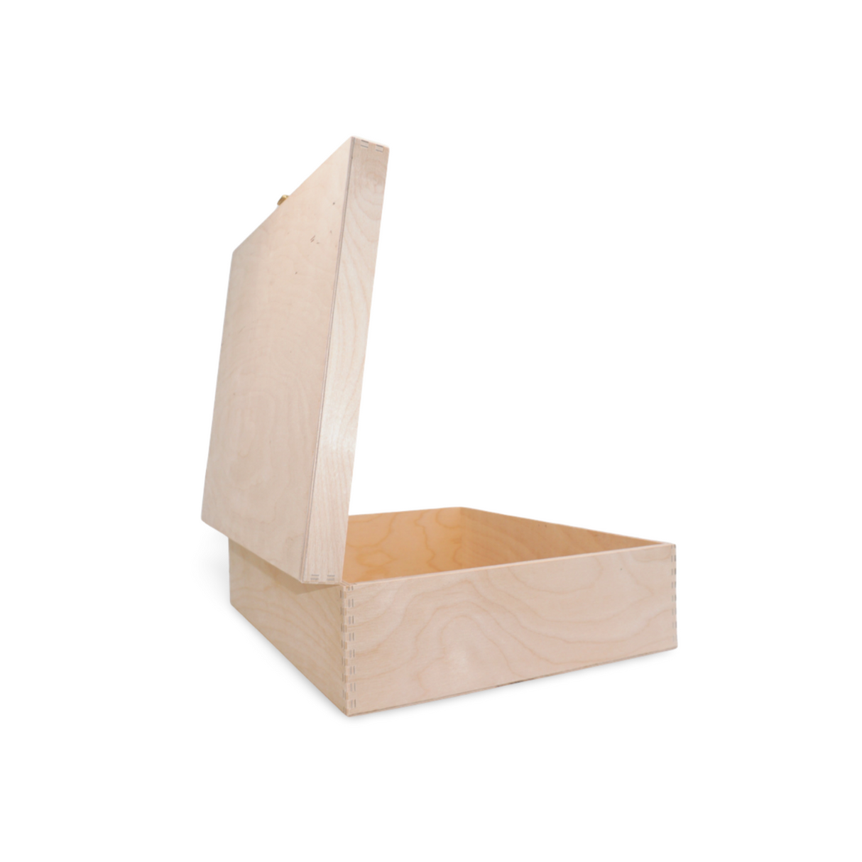 Offene, unfertige Holzkiste.