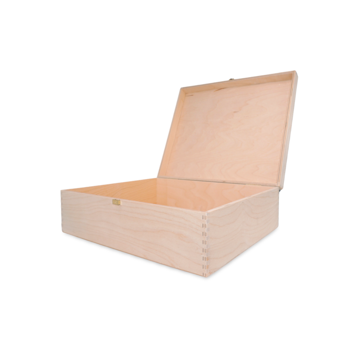 Offene, unfertige Holzkiste.