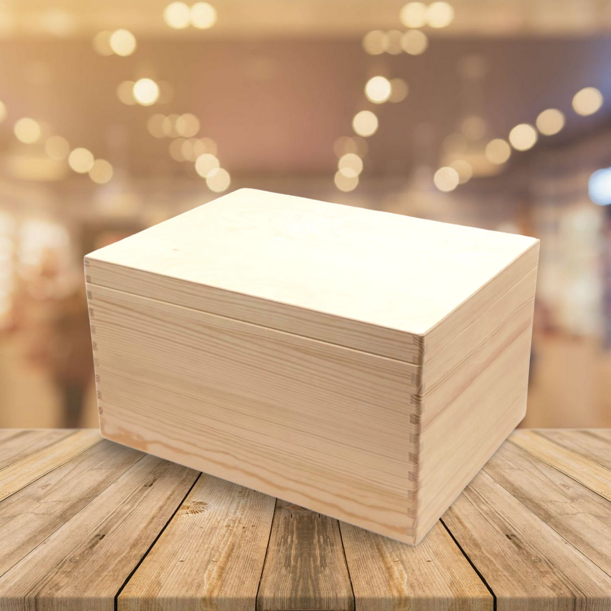Holz-Aufbewahrungsbox mit natürlicher Oberfläche und einfachem Design.