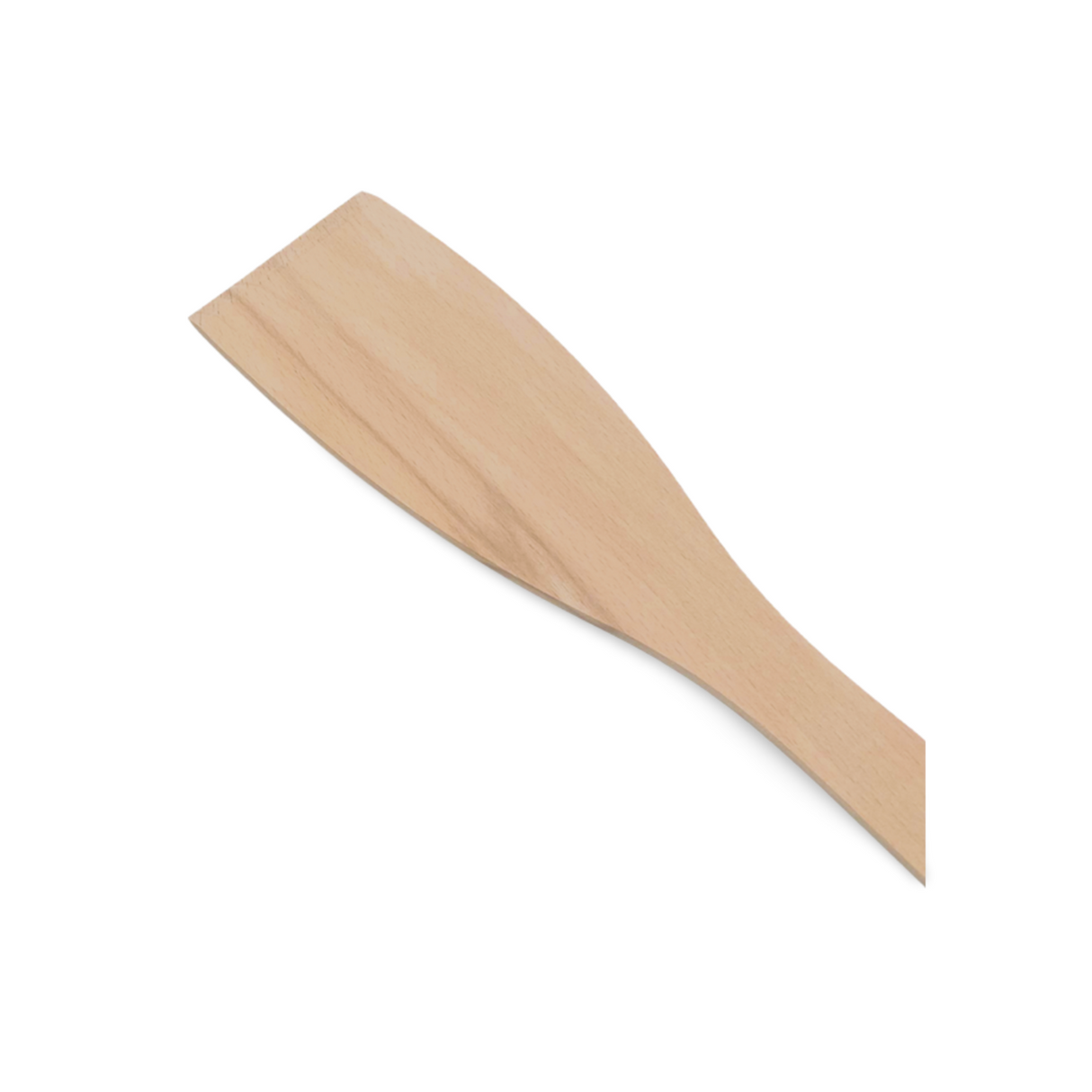 Holzspatel mit glatter, hellbrauner Oberfläche und gebogenem Griff.