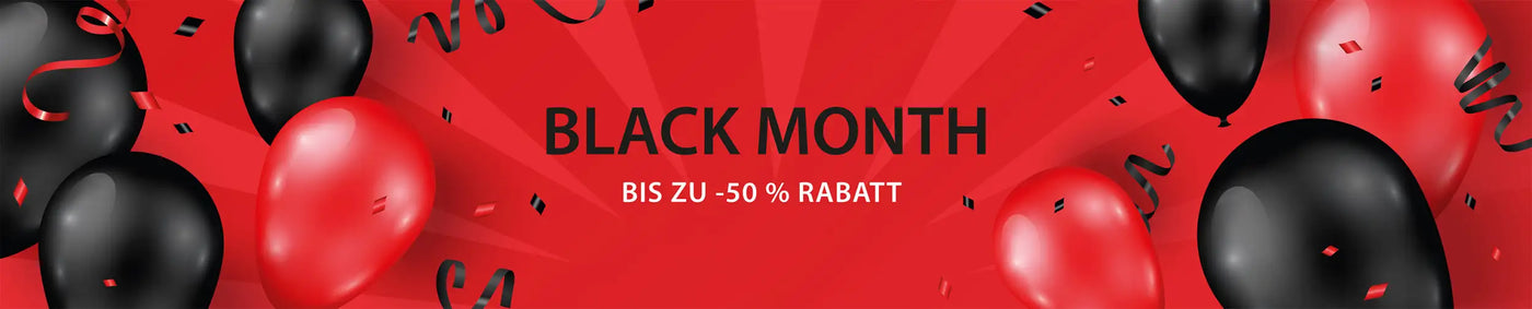 Roter und schwarzer Ballonstrauß mit metallischen Akzenten.