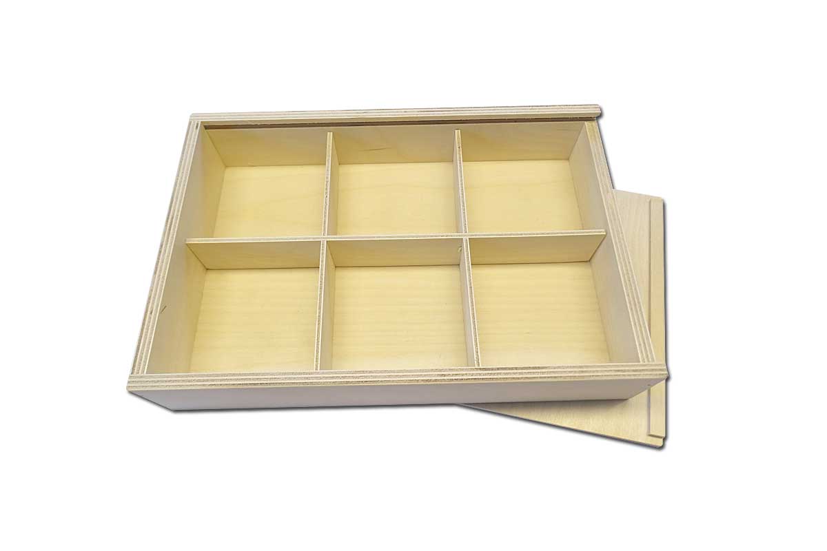 Sammelbox mit Schiebedeckel - 6 Fächer 24 x 16 x 3.6 cm