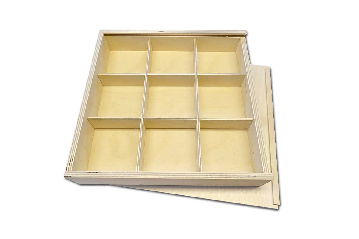 Sammelbox mit Schiebedeckel - 9 Fächer 24 x 24 x 3.6 cm