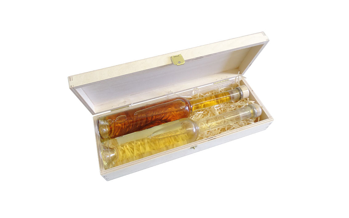 Schnapskiste mit Klappdeckel - 2 Flaschen à 100 ml