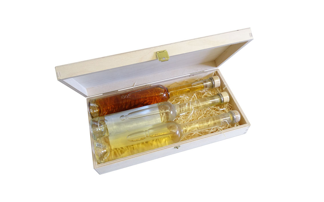 Schnapskiste mit Klappdeckel - 3 Flaschen à 100ml