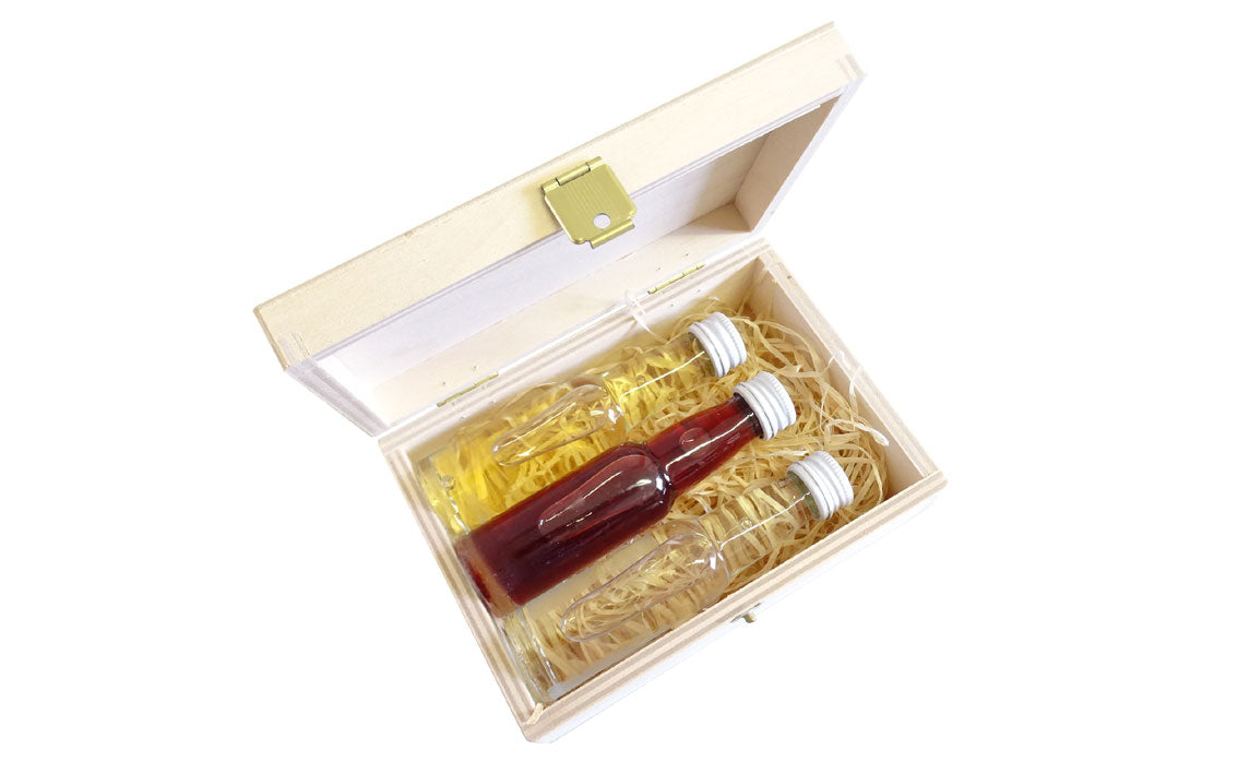 Schnapskiste mit Klappdeckel - 3 Flaschen à 40 ml