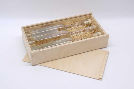 Schnapskiste mit Schiebedeckel - 3 Flaschen à 100ml 26 x 13 x 4.5 cm