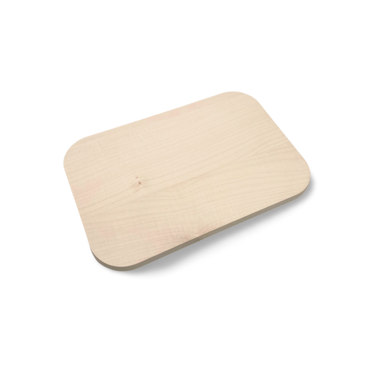 Helles Holzschneidebrett mit abgerundeten Ecken.