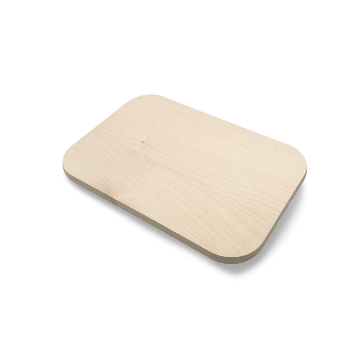 Ein helles, rechteckiges Holzbrett mit abgerundeten Ecken.