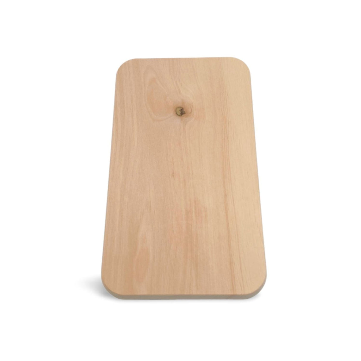 Helles Holzschneidebrett mit natürlicher Maserung und einem zentralen Astloch.