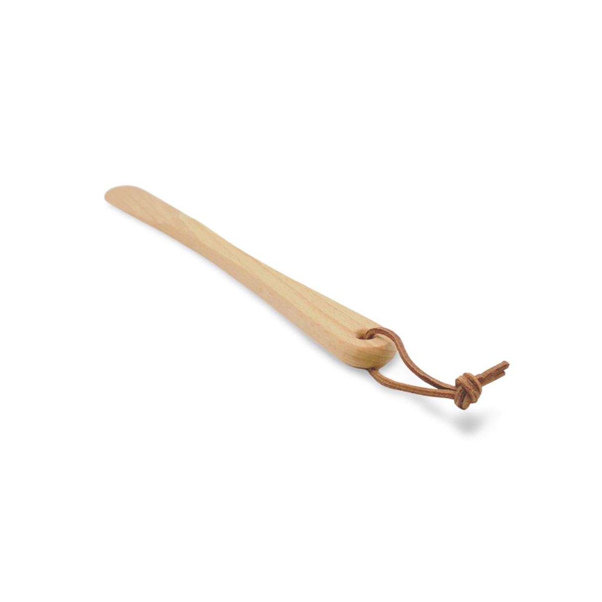 Schuhanzieher aus Holz mit Lederschlaufe.