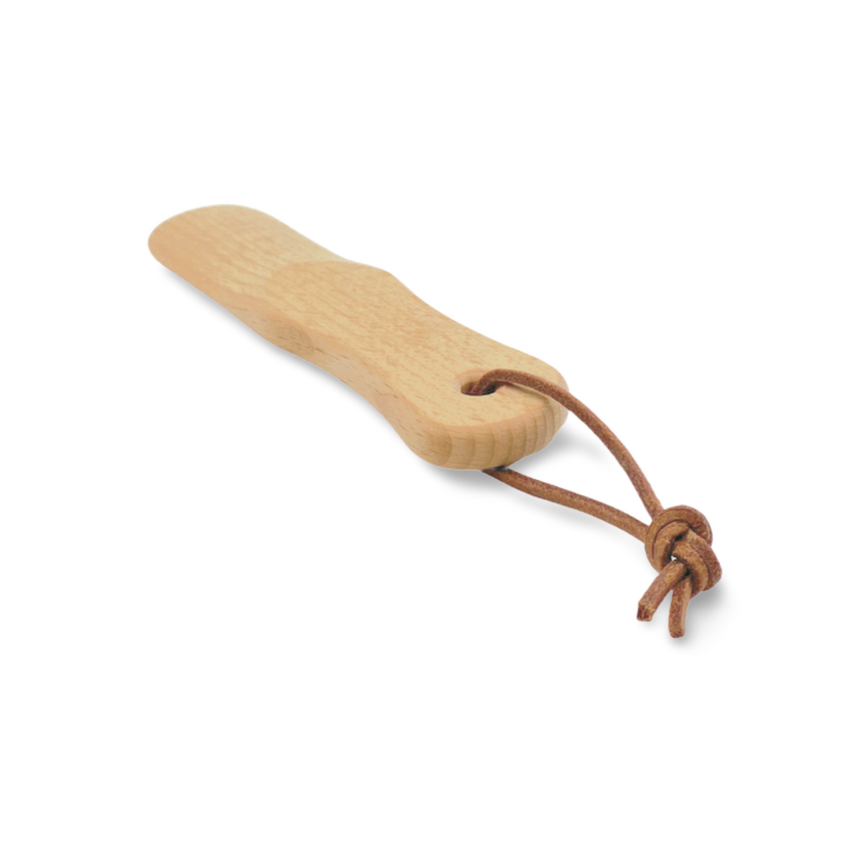 Schuhanzieher aus Holz mit Lederschlaufe.