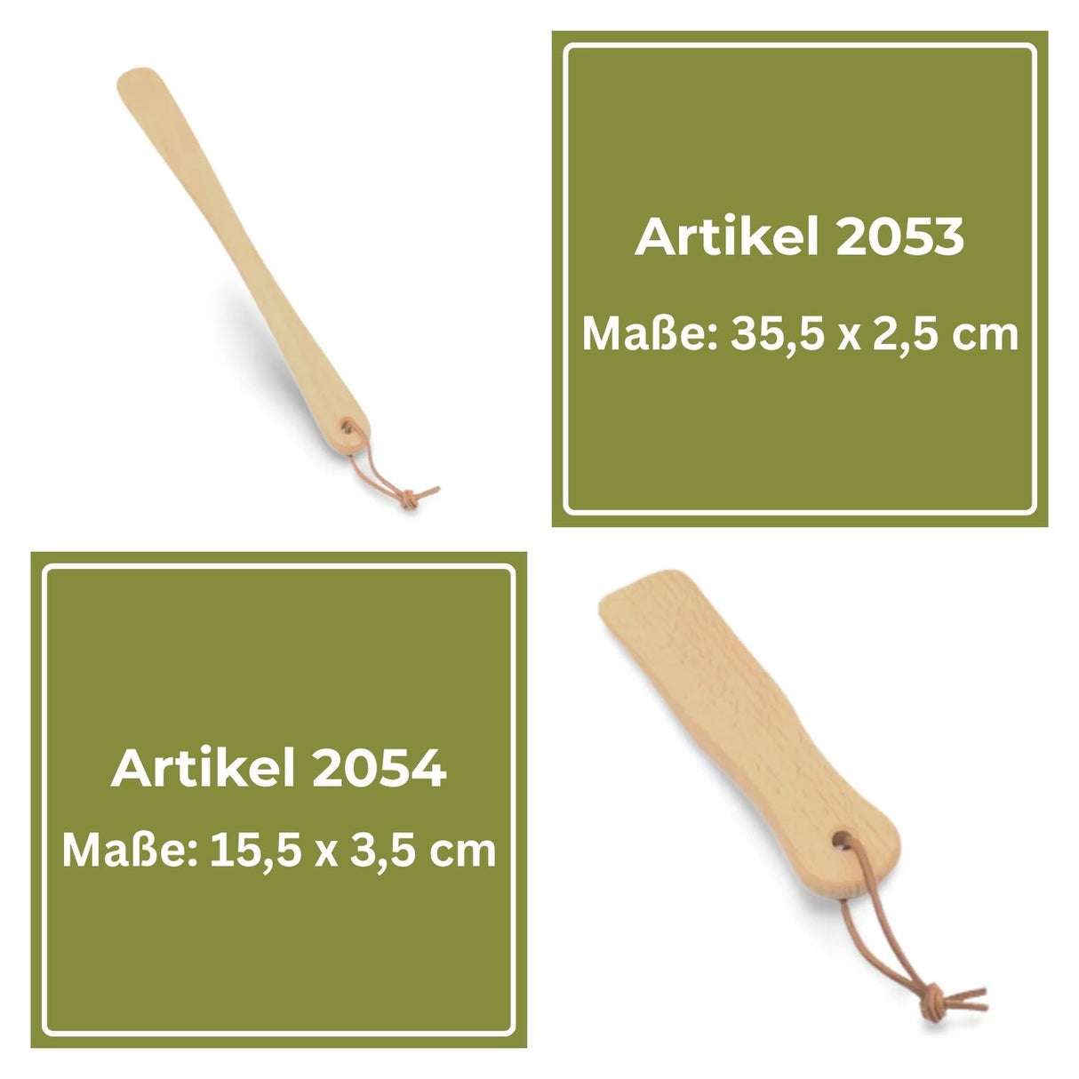 Natürliche Holzschochorn mit Lederband, 35,5 x 2,5 cm in der Größe