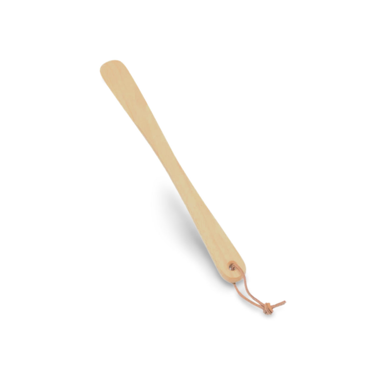 Schuhanzieher aus Holz mit Lederschlaufe.