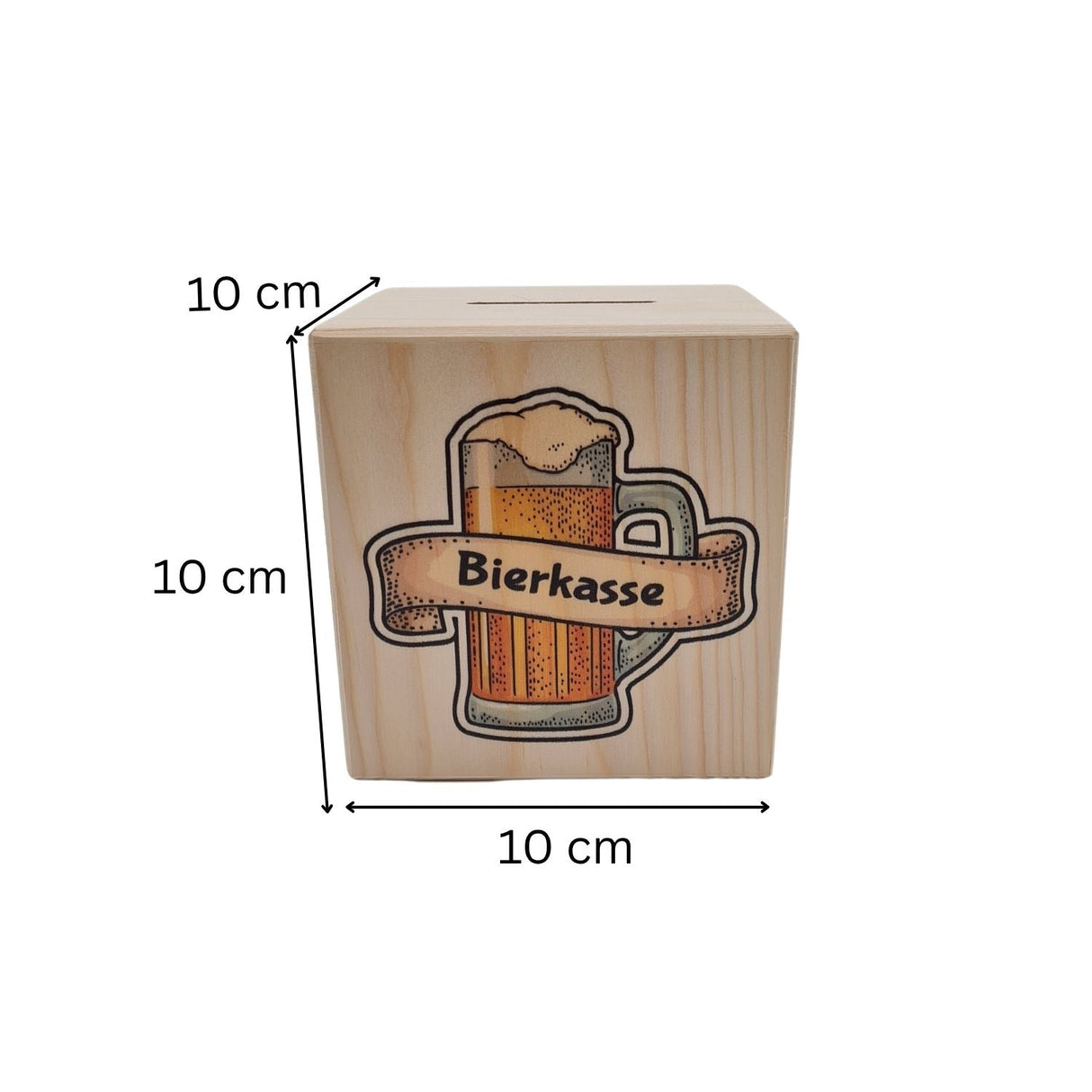 Hölzerne Bierspardose.