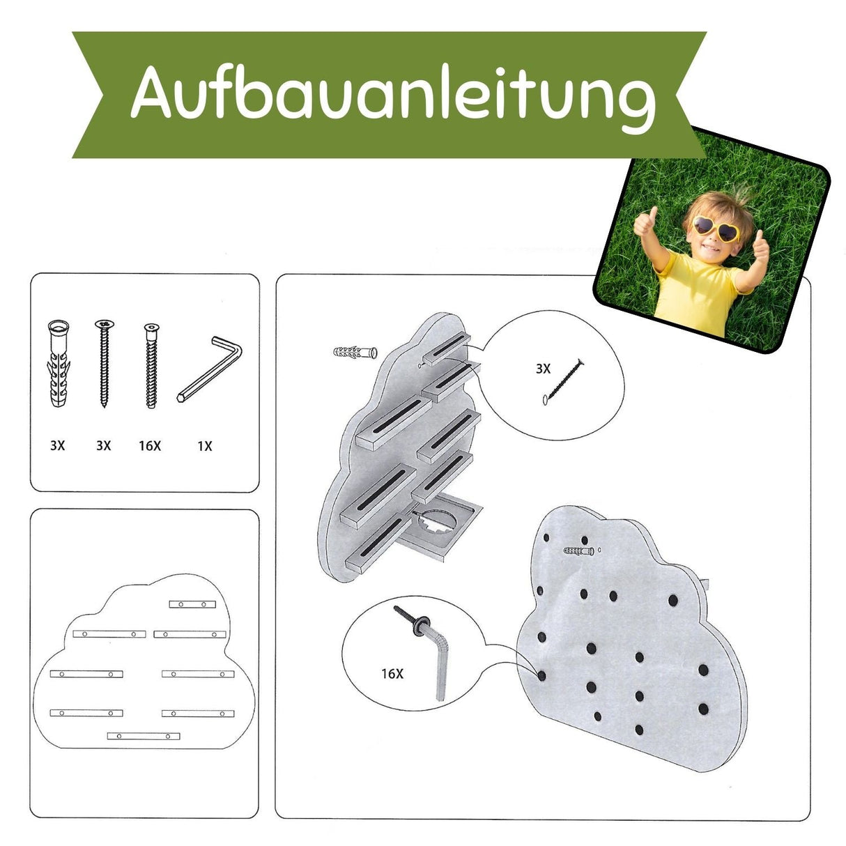 Montageanleitung für ein silbernes Metall-Schaukelgerüst im Spielplatzbereich