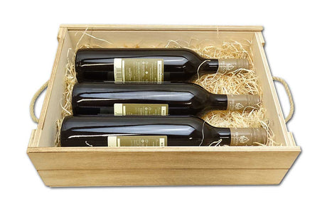 Weinkiste mit Schiebedeckel - 3 Flaschen flambiert 36 x 26 x 10 cm