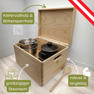 Offene Aufbewahrungsbox aus Holz.