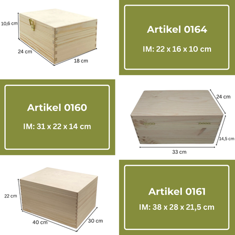 Holz-Aufbewahrungsbox mit natürlicher Oberfläche, Maße 31 x 22 x 14 cm, Modellnummer Artikel 0160.