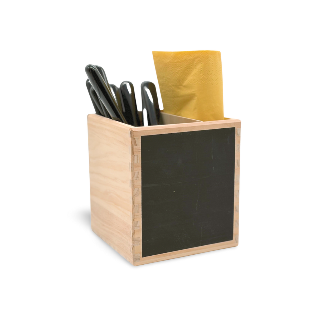 Holz-Stifthalter mit Kreidetafel-Seite