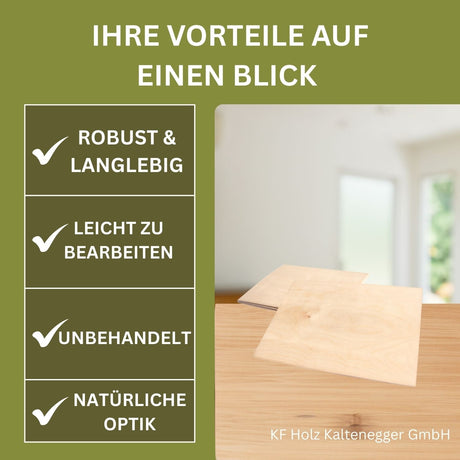 Quadrate aus hellem, unbehandeltem Holz, geeignet für verschiedene Bastel- oder Bauprojekte.