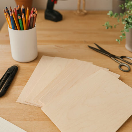 Stapel unlinierter, unbedruckter, hellbrauner Papierblätter