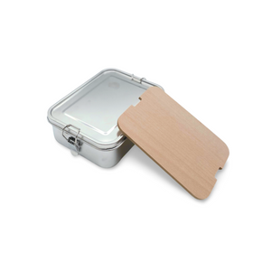 Silberne Lunchbox mit Holdeckel, kompaktes Design für die Portabilität.