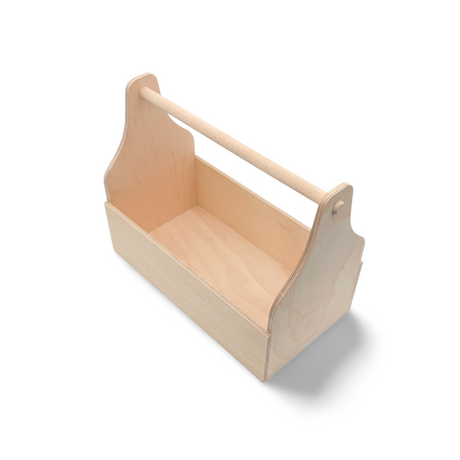 Helles, aus Holz gefertigtes Werkzeugträger mit Griff.