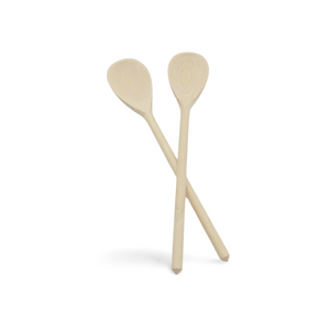 Holzkochlöffel mit natürlicher Oberfläche und langen Griffen, geeignet für die Küchenbenutzung.