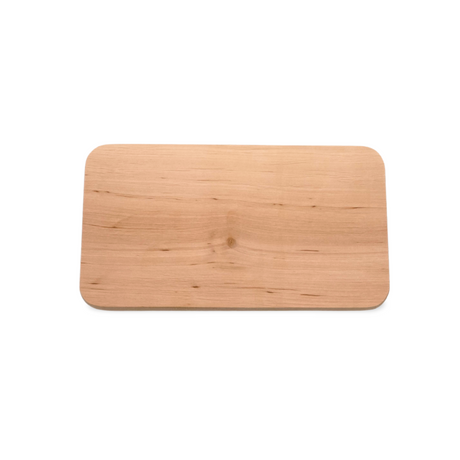 Ein helles Holzschneidebrett mit abgerundeten Ecken.