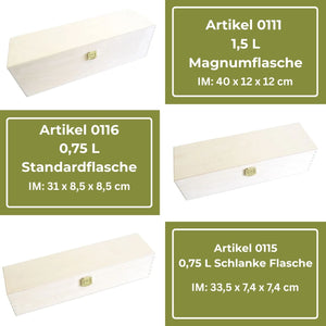 Drei verschiedene Weinkisten aus Holz.