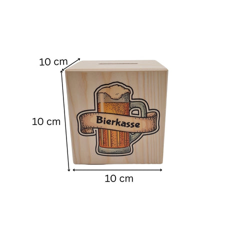 Hölzerne Bierspardose.