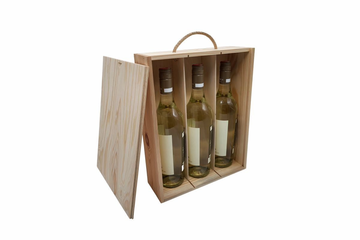 Weinkiste aus Vollholz - 3 Flaschen 34 x 26.5 x 8.5 cm